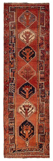 Geometric  Vintage/Distressed Brown Runner rug 12-ft-runner Turkish Hand-knotted 393454