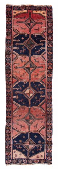 Bordered  Tribal Brown Runner rug 10-ft-runner Turkish Hand-knotted 384165